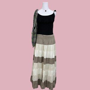 y2k earth tone girly boho granola maxi skirt